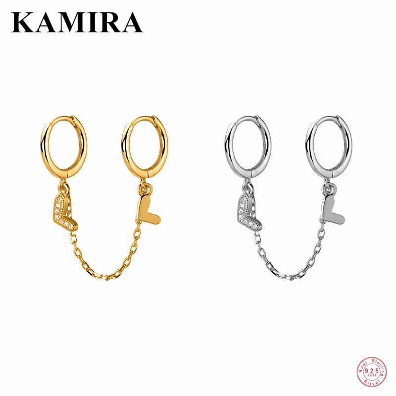 

KAMIRA 925 Sterling Silver Vintage Cuban Love Heart Link Chain Stud Earrings for Women Punk Party Personality Round Hoop Jewelry
