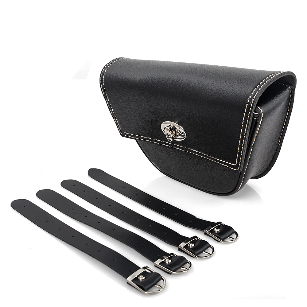 Мотоциклетная черная сумка-седло из искусственной кожи с боковым зажимом