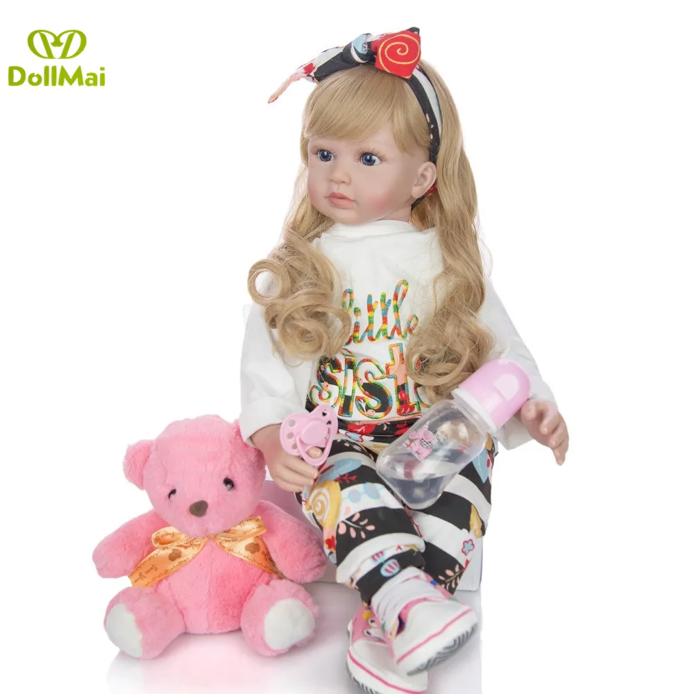 

Кукла реборн DollMai, силиконовая виниловая кукла-младенец, 24 дюйма, 60 см, очаровательная принцесса, блонд, парик, кукла