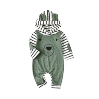 newborn baby cartoon romper dots striped hooded long sleeves jumpsuits with buttons chilrens clothing for babies tracksuit