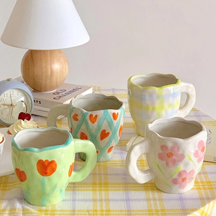 

300ml Hand-painted Ceramic Coffee Mug Home Office Water Breakfast Milk Juice Cup Microwave Safe Ms Creative Gift