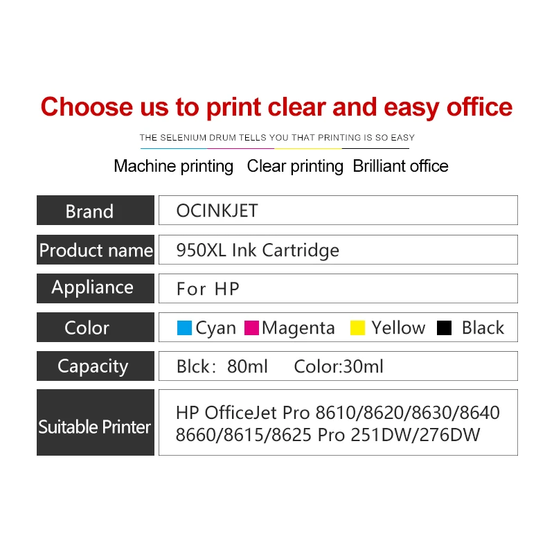 Сторонний сменный чернильный картридж для HP 950 XL 951 950XL Officejet Pro 8610 8620 8630 8640 8660 8615 8625 |