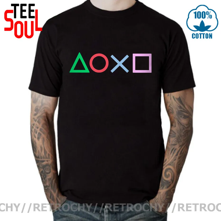 PS5 кнопки контроллера футболка Винтаж PS логотип Футболка Для мужчин для хип хопа