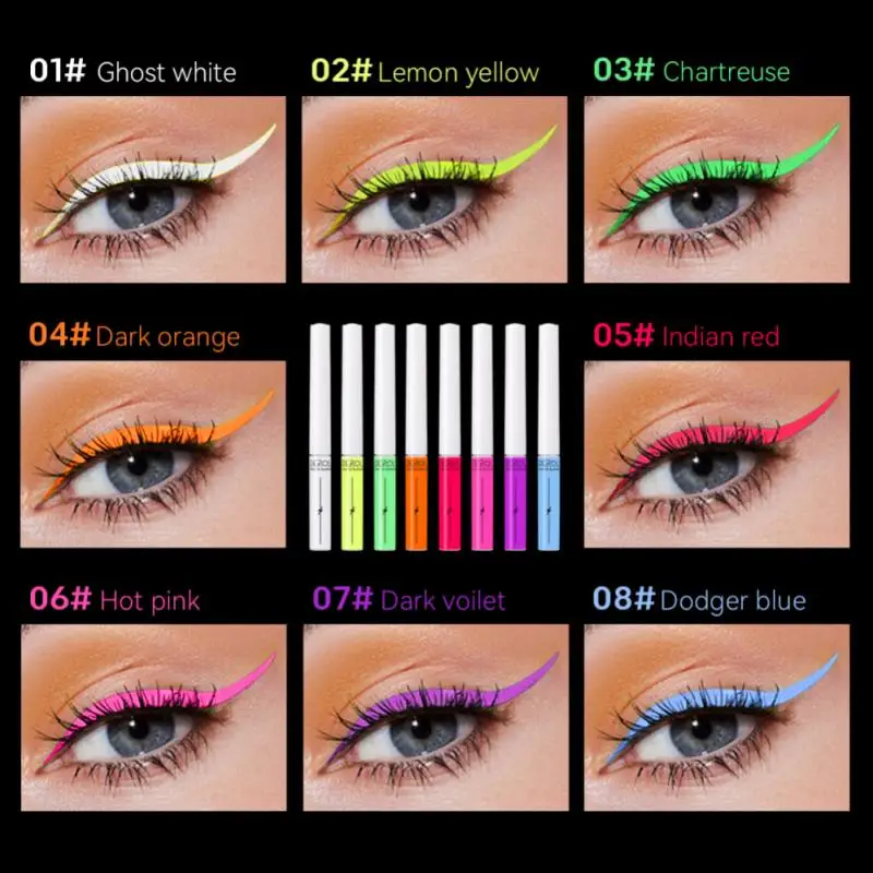 

8PCS Fluorescent Liquid Eyeliner Set Neon Eyeliner Waterproof Sweat-Proof And Quick-Drying Rainbow Eyeliner Makeup Tools TSLM1