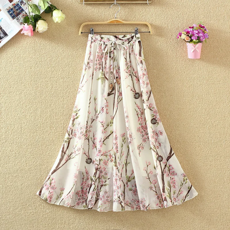 Женская шифоновая юбка с цветочным принтом длинная эластичная высокой талией в