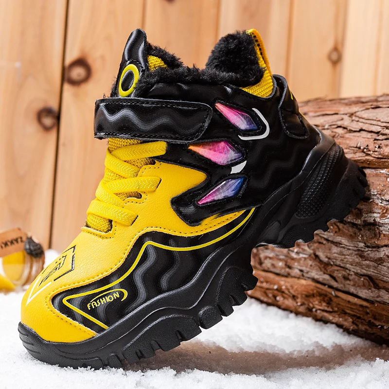 

Children Winter Shoes Warm Plush Kids Running Boys Sneakers Thick Bottom Light Kids Snow Boots Leather Sport Child Tenis Shoes