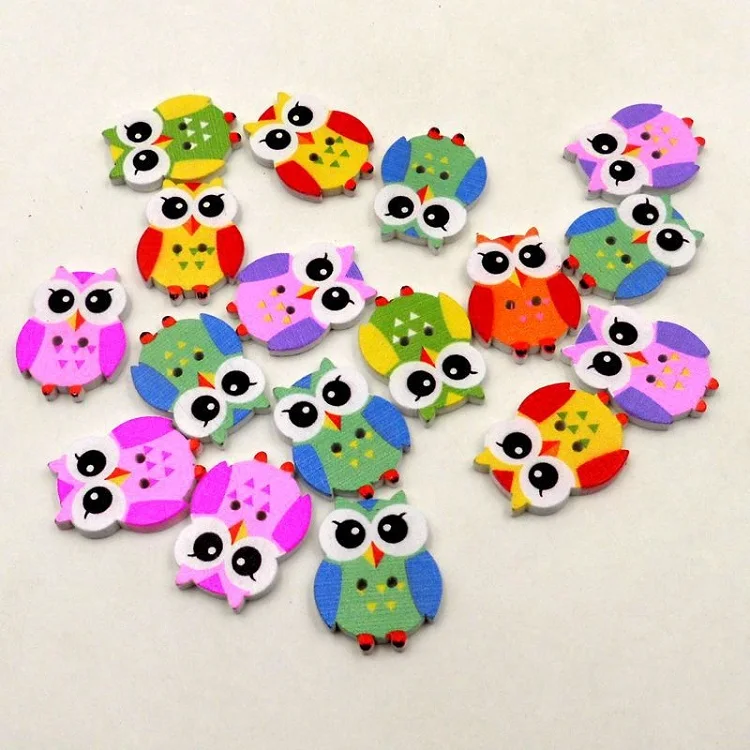 Деревянные пуговицы 25 мм цветная сова 2 отверстия для подарочной коробки ручной
