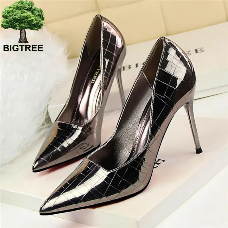 

BIGTREE Shoes Fashion Women Pumps Patent Leather High Heels Shoes Women Stiletto Wedding Shoes Women Heels Plus Size 41 42 43