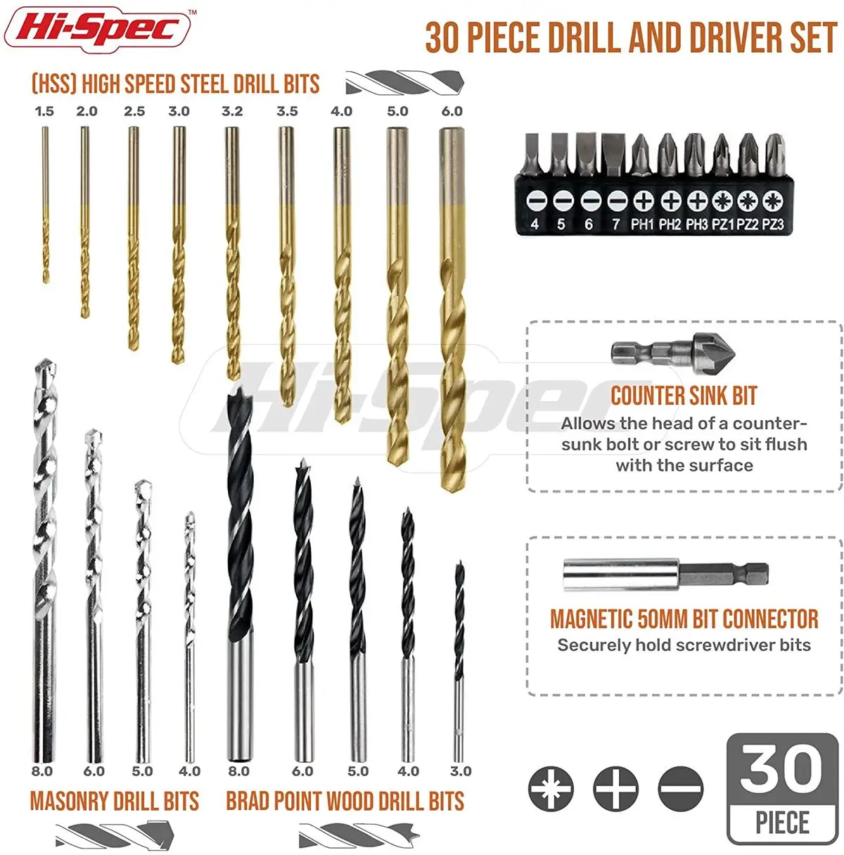 Hi Spec 30 шт. металлические сверла HSS 1/4 титановые для деревообработки мансонри