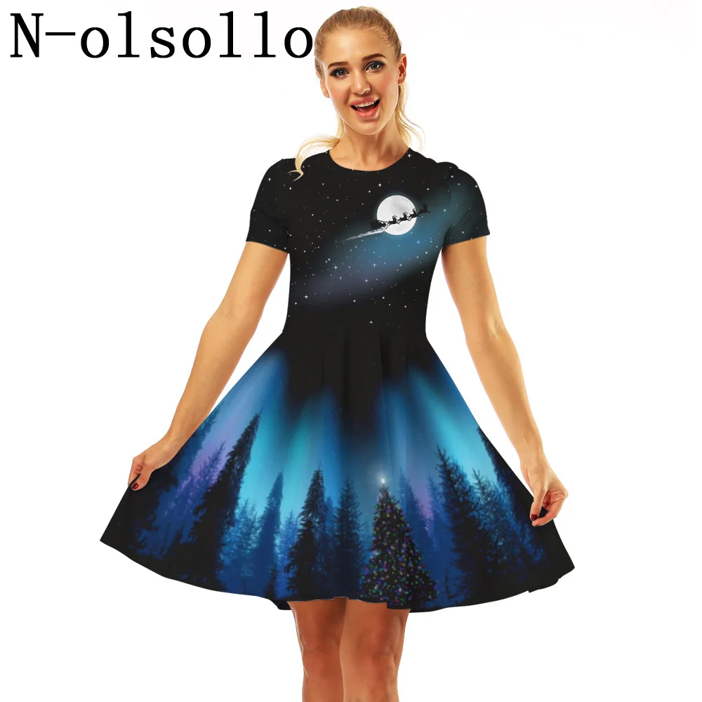 N-olsollo Vestidos Verano 2019 Mujer синее рождественское платье с 3D принтом Повседневное