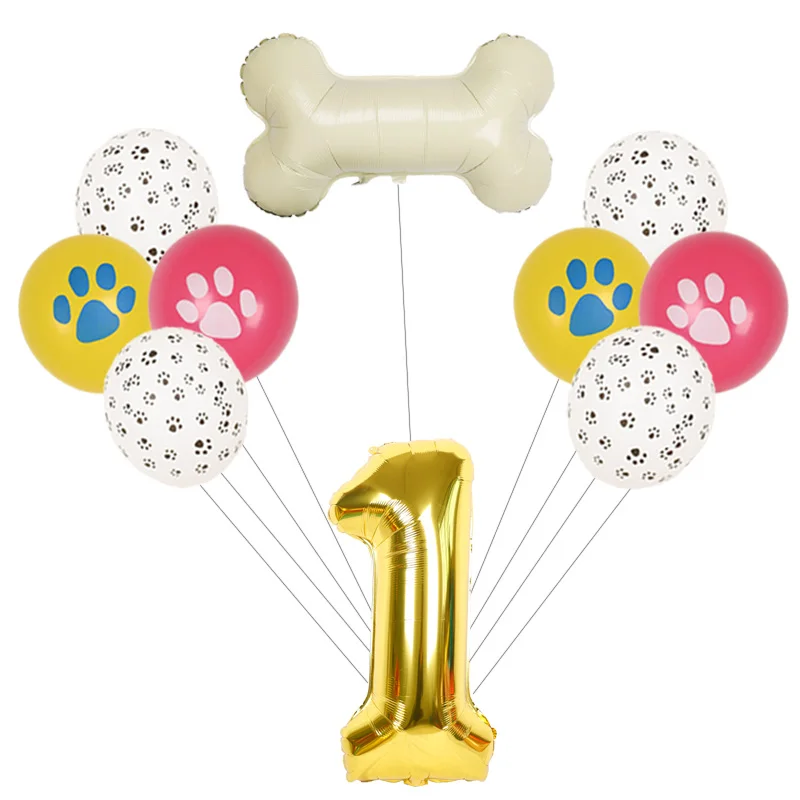 

1Set 32inch Gold Number 1234 Pawty Bone Foil Balloons Animal Pet Dog Cat Birthday Party Decorations Kids Air Globos Latex Balls