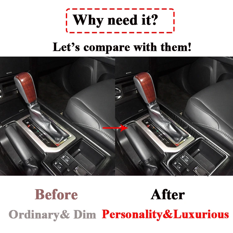 

Carbon fiber Gear box Gear large panel Cover Sticker For Toyota Land Cruiser 150 Prado 2010-2018year