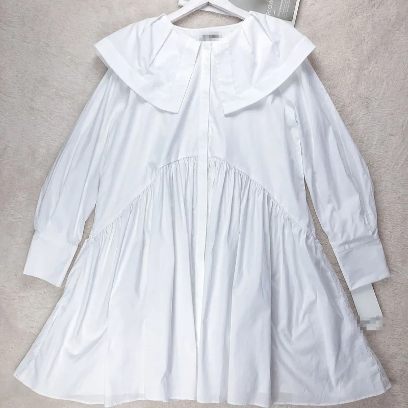 

Sweet Peter Pan Collar Woman Shirt Dress Spring 2021 Casual Loose Oversized Vestidos Fresh Fashion Cute Preppy Style Dresses