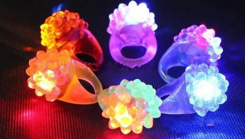 LED Flashing Strawberry Finger Ring Bar DJ Rave Toys Light Up Elastic Rubber Blinking Ring For Halloween Christmas Party Supply