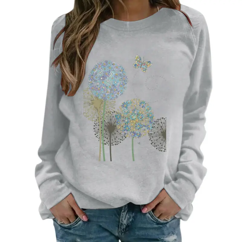 

Women Floral Butterfly Print T-Shirt Sweatshirt Casual Blouse Long Sleeve Top