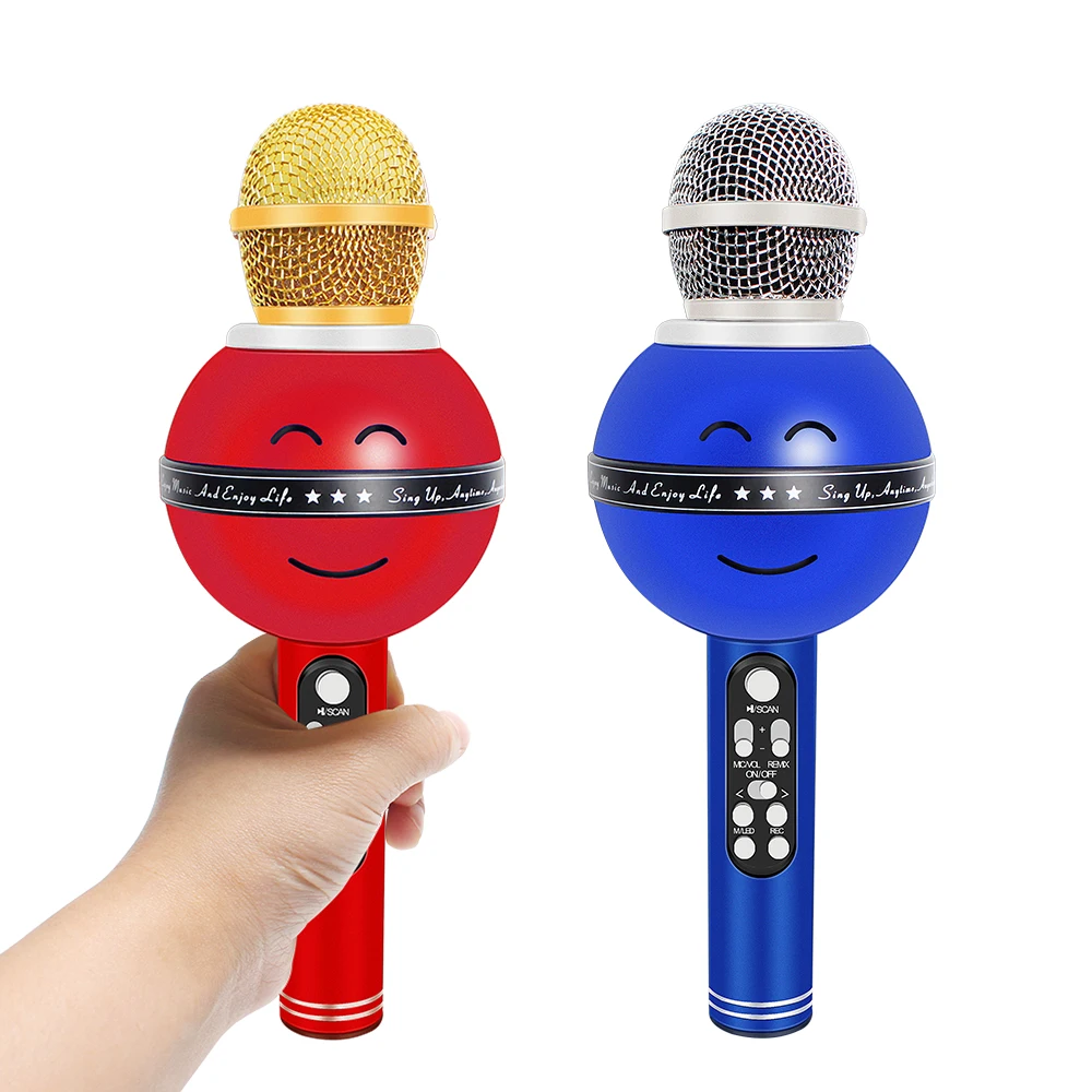 

Smile Face Wireless Bluetooth Karaoke Microphone Multifunction Mic Singing Party Handheld Microphone for Smartphone PC K Song