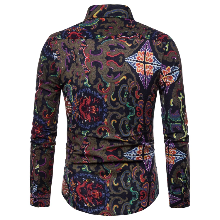 Camisa Masculina, европейская Осенняя мужская рубашка для отдыха с цветочным принтом, кардиган, топ, рубашки на пуговицах, топы, блузки, африканская одежда