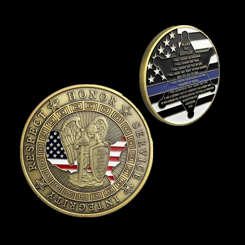 

Thin Blue Line St. Michael Police Officers Challenge Coin Motto with Prayer Single Coin Commemorative Law Enforcement Gifts