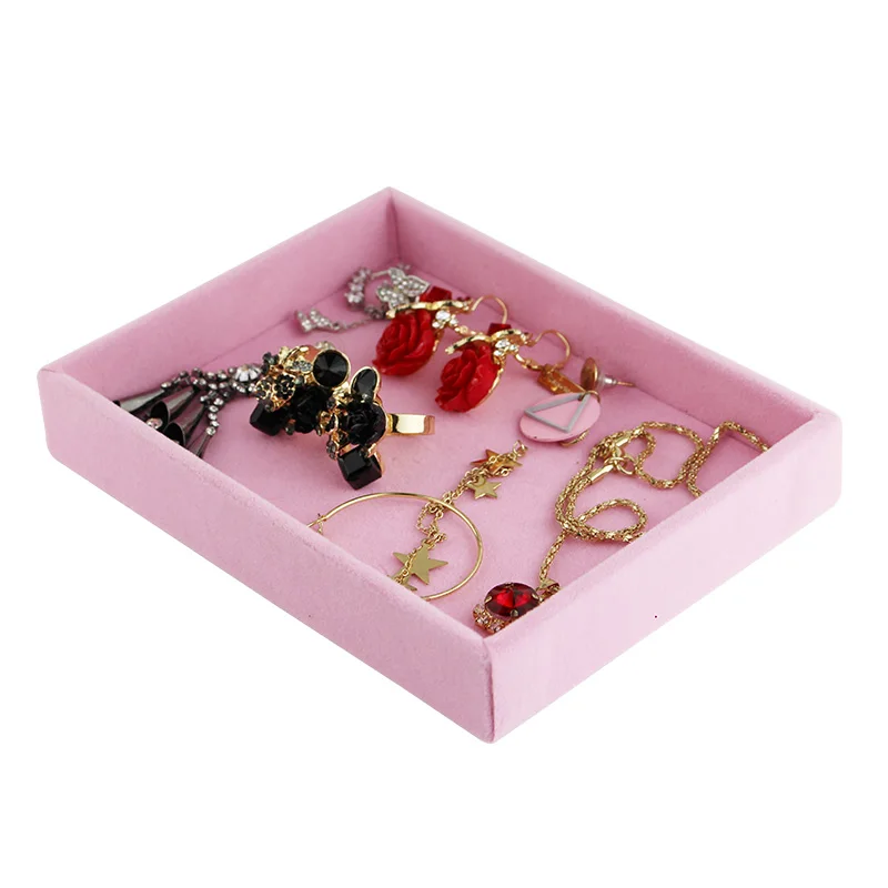 Бархатный розовый серый лоток для хранения ювелирных изделий кольцо серьги
