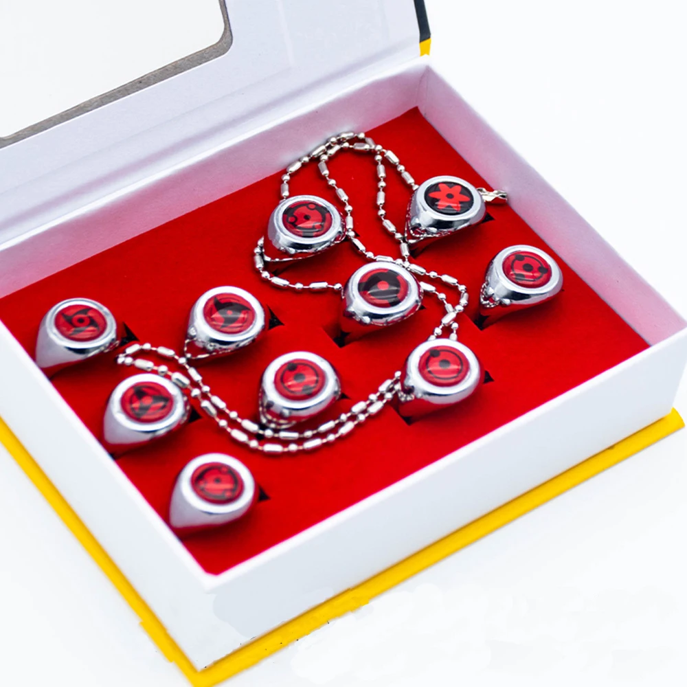 

Sharingan Uchiha Rings Adjustable Full Set Maga Tama Akatsuki Adult Ninja Props Accessories Anime Cosplay Ring Friend Child Gift