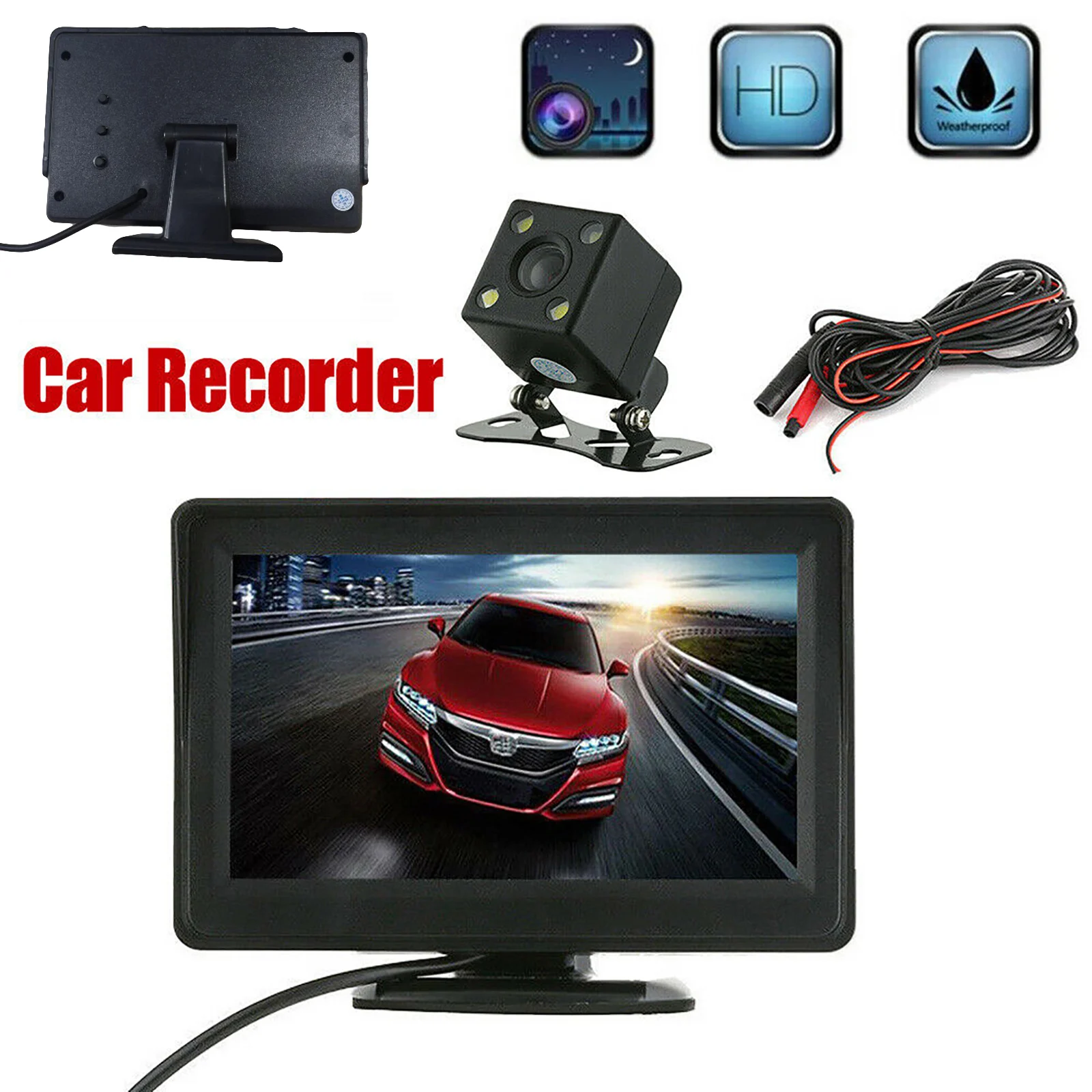

4.3" LCD Monitor Wired Car Rear View Kit + HD IR Night Vision Reversing Camera