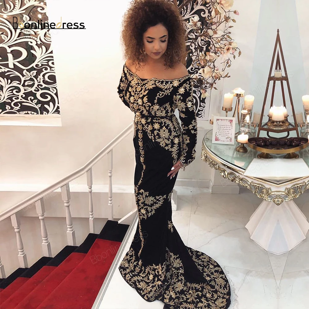Bbonlinedress марокканские платья Caftan вышивка Аппликации длинные рукава Русалка