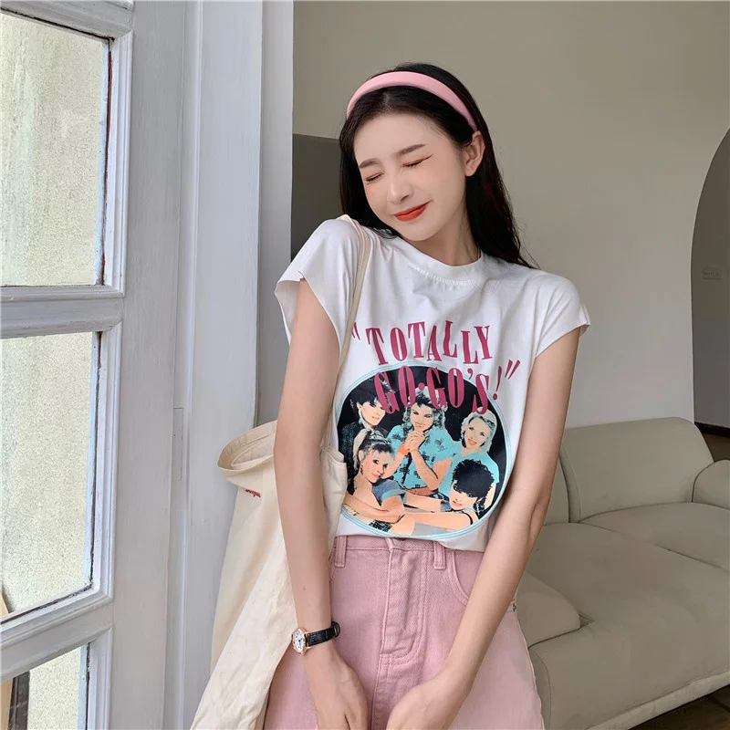 

2021 Summer New Korean Style Versatile Casual T Shirt Vintage Tops Kawaii Tee Young Fashion Lady Loose T-shirt Student Home Date