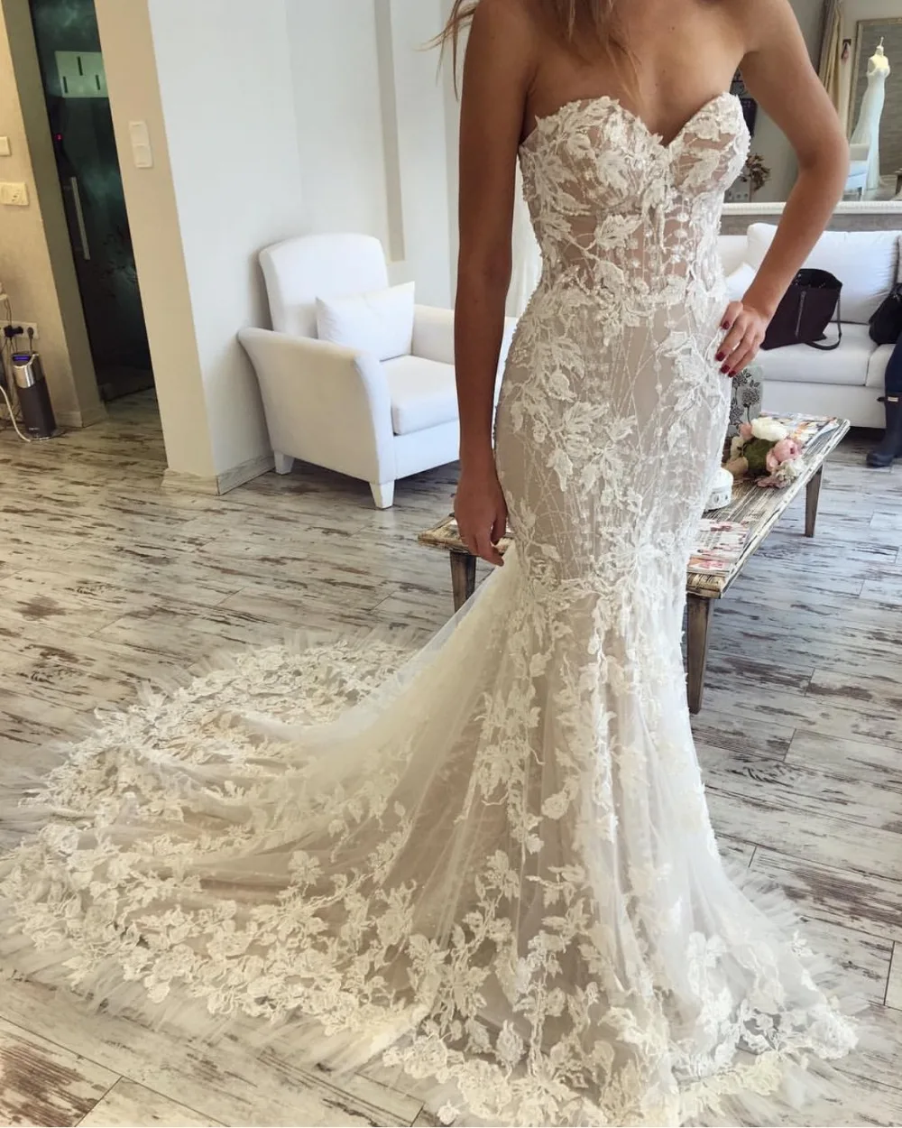 2019 новая возлюбленная Русалка свадебное платье Кружева цветочные развертки