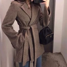 Винтажное шерстяное пальто на шнуровке, Женская осенне-зимняя коллекция 2021, свободная утепленная куртка из смешанного материала, женское корейское укороченное Коричневое Пальто для женщин