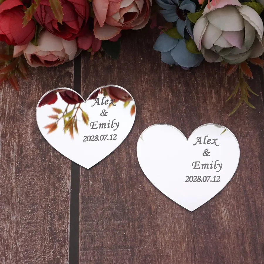 30 шт. 6 см Акриловые зеркальные маленькие сердца на заказ свадебное имя Дата