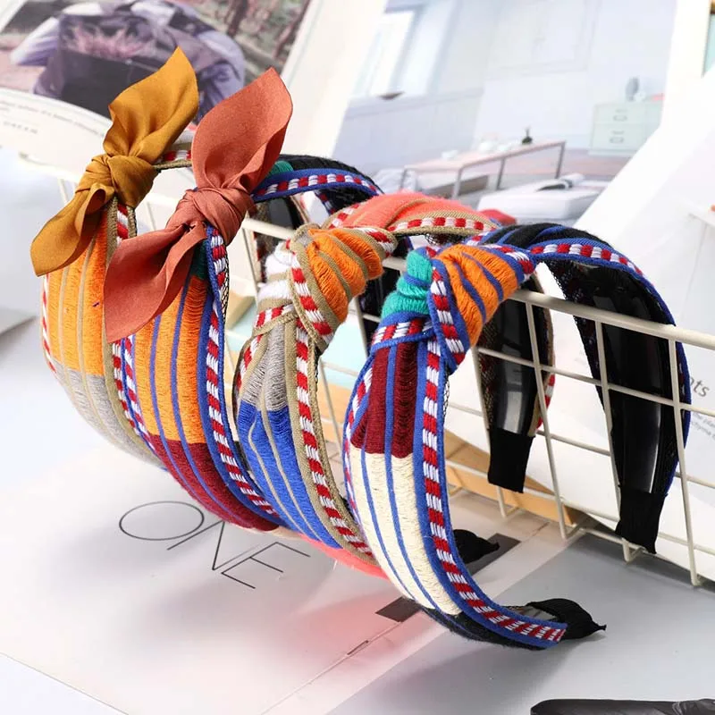 New Fashion Women Hairband Classic Plaid Bohemia Headband Cross Knot Headband Hair Band Women's Cloth Fashion Hairbands