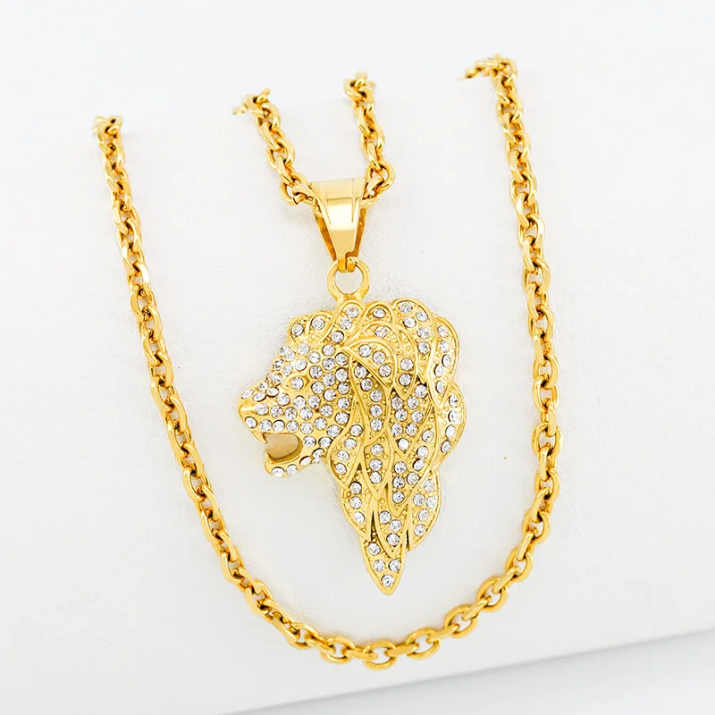 Подвеска в стиле хип-хоп мозаичный Циркон с головой льва модная цепочка ожерелье