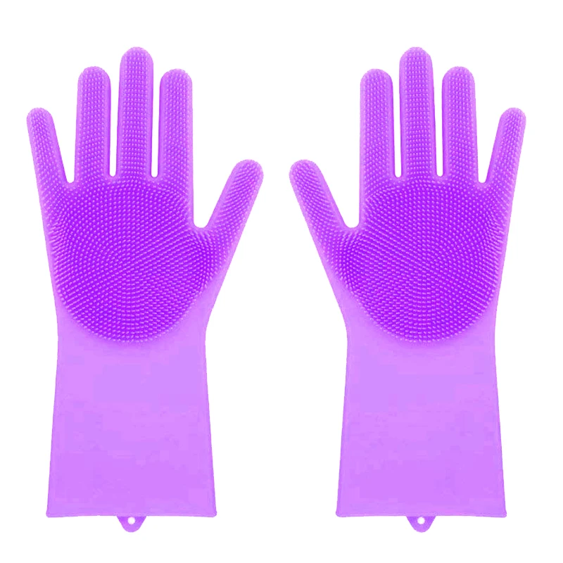 Purple Волшебные силиконовые перчатки, перчатки для мытья посуды, мытье посуды с Скруббером, блюдо для кухни, 1 шт - Цвет: Purple
