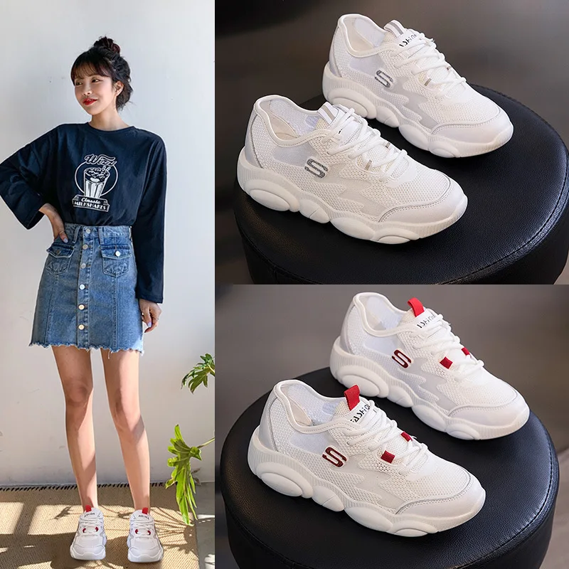

Women's Shoes Mesh Breathable Women's Vulcanize Shoe 2021 Daddy Shoes Leather Wild Thick Bottom Increased Thin Casual Sneakers