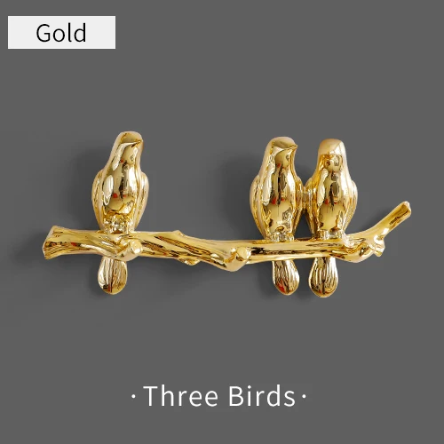 Gold 3birds Настенный декор с птицами из смолы прививка стены крюк Дети орнамент держатели ключей стойки Домашнее пальто одежда полотенце шляпа Сумочка держатель Вешалка для сумок - Цвет: Gold 3birds