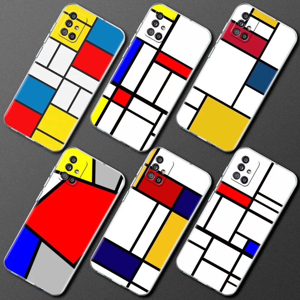

Clear Phone Case For Samsung Galaxy A51 5G A71 A21s A31 A12 A52 A41 A91 A11 A32 A72 Shockproof Soft Cover Mondrian Grid Fundas
