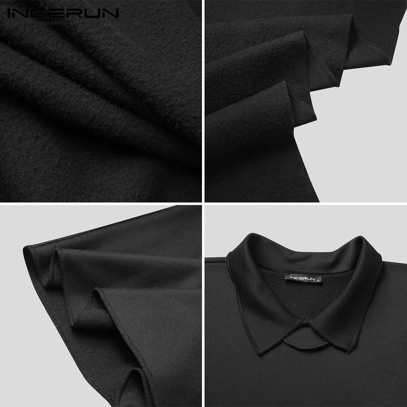 

Vintage Outwear Streetwear INCERUN Fashion Solid Color Poncho Autumn Loose Coats Men Long Sleeve Lapel Neck Irregular Cloak 5XL