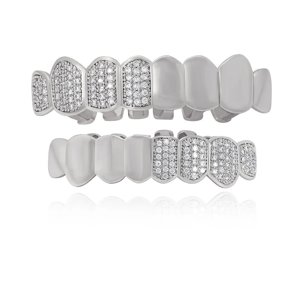 Половина CZ Кристалл Золотой Цвет Grillz для женщин мужчин зубной рот панк Bling зубы