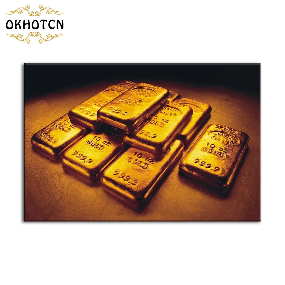 

Gold Bar Canvas Painting Golden Luxury Poster Modern Home Decoration Wall Art Print Picture Living Room Office Bedroom Decor