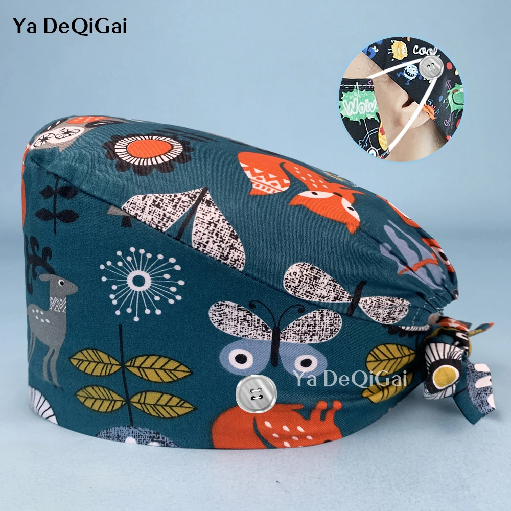 

Medical Surgical Hats Printed Doctors Medical Nurse Operating Room Caps Men and Women Pet Grooming Nursing Hats Work Scrub Hats