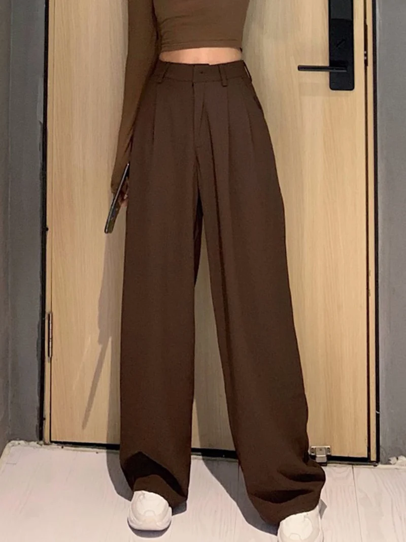 

2021 Retro Solid Color Wild Straight Wide Leg Pants Female Spring New Korean Fashion High Waist Casual Long Pants