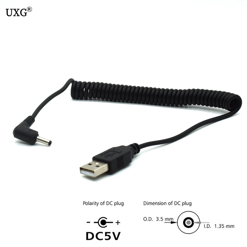 90 Угол PC USB папа к 5 В DC 3 мм x 1 35 баррель разъем Телескопический пружинный Кабель