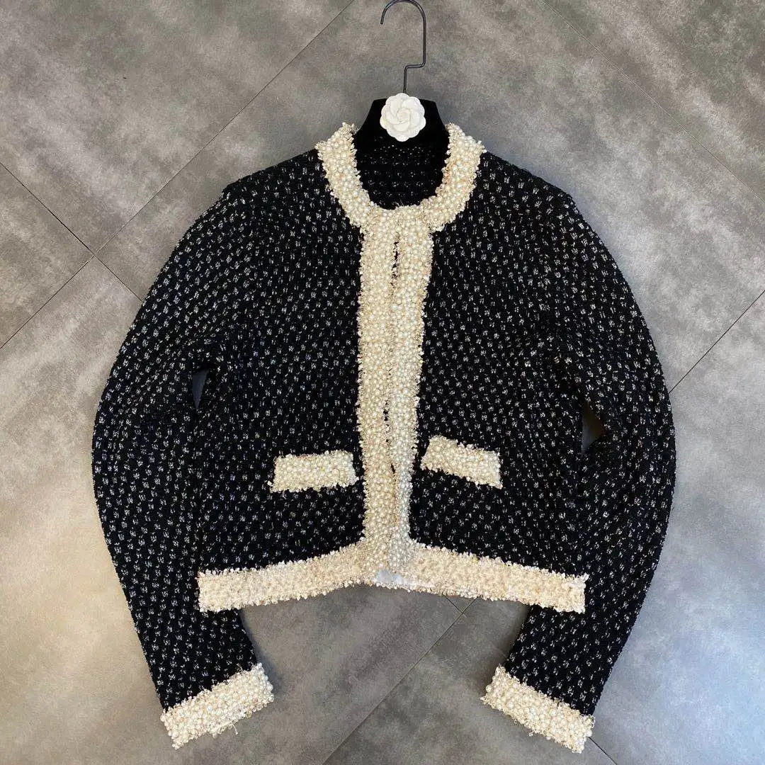 

ZCSMLL 2021 Autumn Beaded Round Neck Long Sleeve Golden Silk Miscellaneous Line High Quality Women's Sweater Jacket Trend