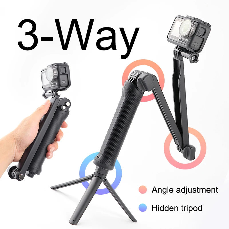 

3 Way Selfie Stick Monopod Extend Pole Tripod Mount for GoPro Hero 10 9 8 7 6 5 4 Xiaomi Sjcam Eken DJI Go Pro Action Camera