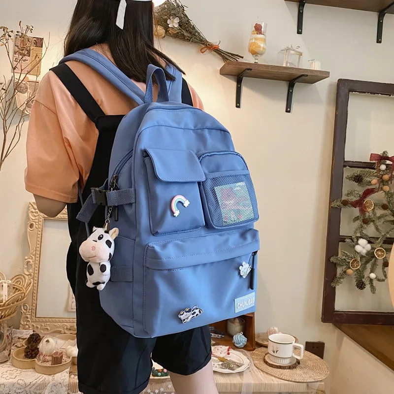 

Студенческий рюкзак для кампуса корейский для девушек двойная сумка в японском студенческом стиле однотонный дорожный рюкзак