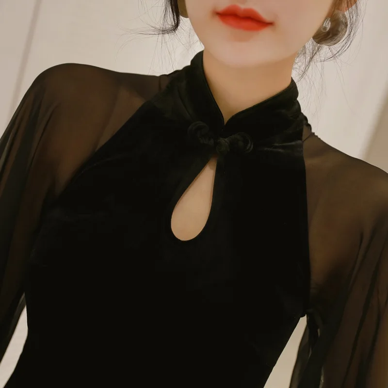 

Spring Autumn Woman Clothes Lantern Sleeve Dress Velvet Long Sleeve Temperament Dresses Black Fashion Fall 2020 Women Clothing