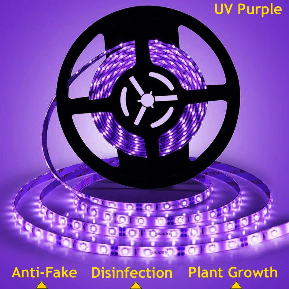 

UV led strip SMD5050 Not waterproof ribbon puple flexible strip light ultraviolet tape 300leds DC5V wave length 395-405nm