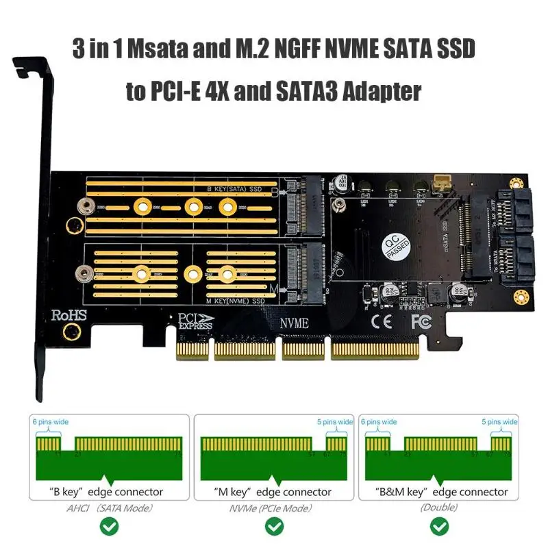 VKTECH 3 в 1 Msata PCIE M.2 NVME SATA SSD к PCI-E 4X SATA3 Apapter компьютерные расширительные карты для 2280
