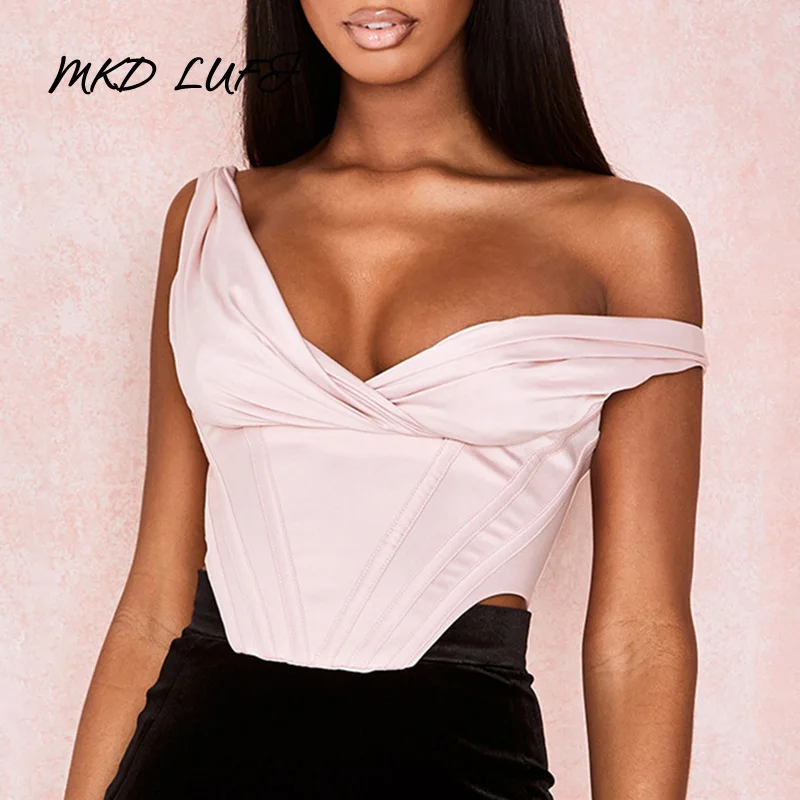 Сексуальный V шеи женщин Твердые рукавов топики дамы молния сзади Бралетт