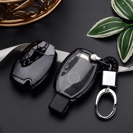 black with keychain Высокое качество PC+ TPU чехол для ключей защитный чехол для Mercedes benz A B R G Class GLK gla w204 W251 W463 W176 - Название цвета: black with keychain